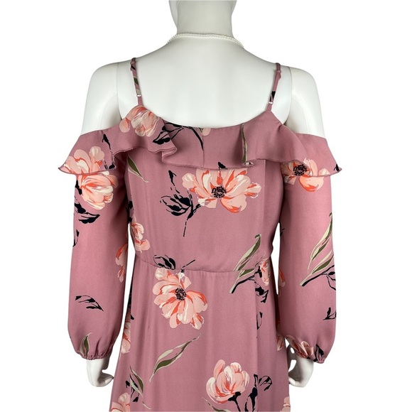 love, fire Women’s Mauve Floral Button‎ Down Cold Shoulder Dress - Size: M - Picture 7 of 8